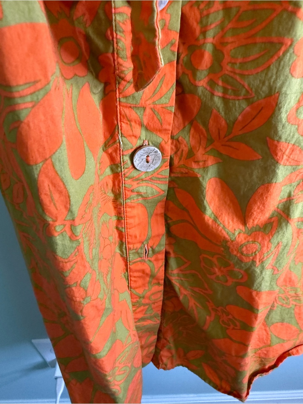 Mango Tropical Print Button Front Midi Dress Cotton Floral Orange Green Size 4 - Picture 6 of 9
